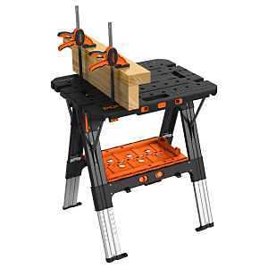 Pony 60P Worktable, 31 in OAW, 35 in OAH, 500, 1000 lb, Plastic Surface, Aluminum Frame, Black/Orange