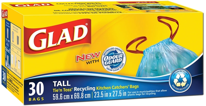 Glad 30302 Recycling Trash Bag, 99 lb, Blue