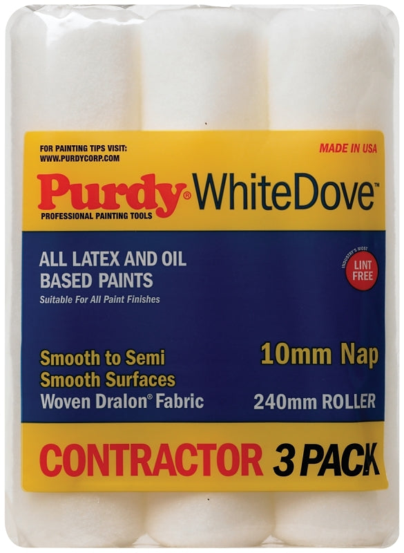 Purdy White Dove 13A863M00 Replacement Roller Cover, 3/8 in Thick Nap, 9-1/2 in L, Woven Dralon Fabric Cover