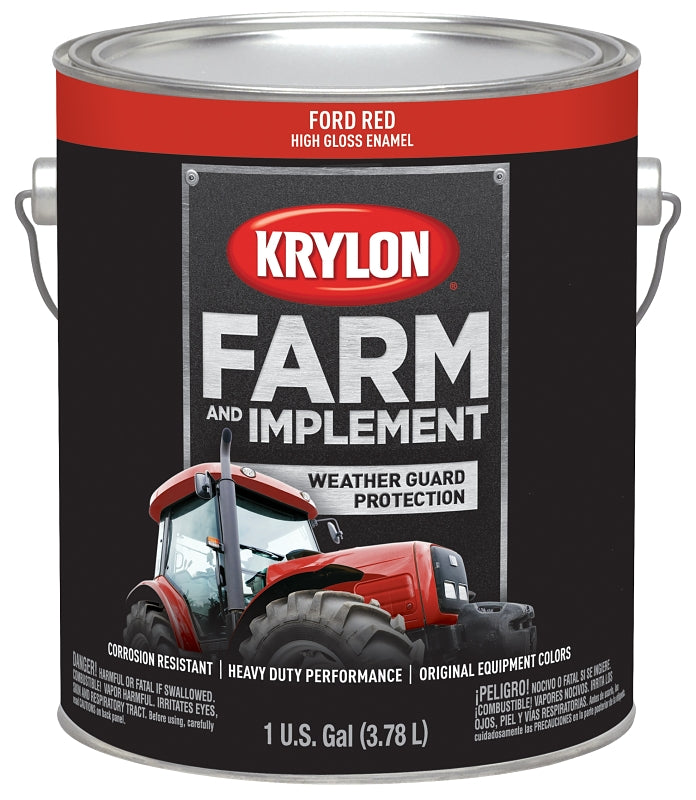 Krylon K01972000 Farm Equipment Paint, High-Gloss Sheen, Ford Red, 1 gal, 50 to 200 sq-ft/gal Coverage Area