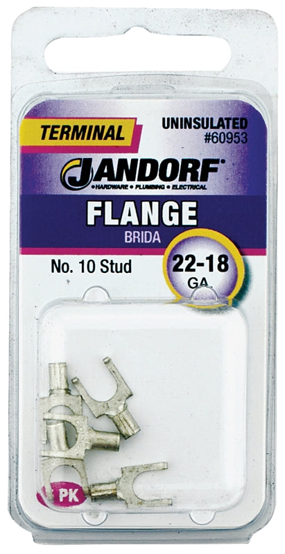 Jandorf 60953 Spade Terminal, 22 to 18 AWG Wire, #10 Stud, Copper Contact