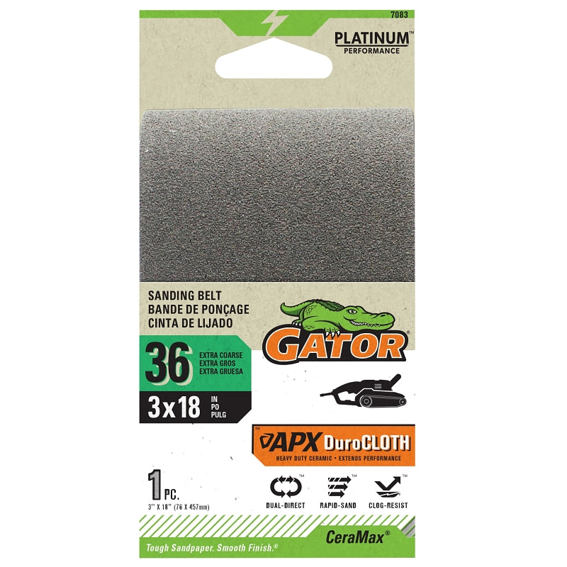 Gator 7083 Portable Sander Belt, 3 in W, 18 in L, 36 Grit, Ceramic Abrasive