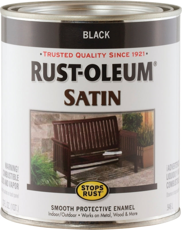 Rust-Oleum 7777502 Enamel Paint, Satin, Black, 1 qt, Can, 60 to 100 sq-ft/qt Coverage Area