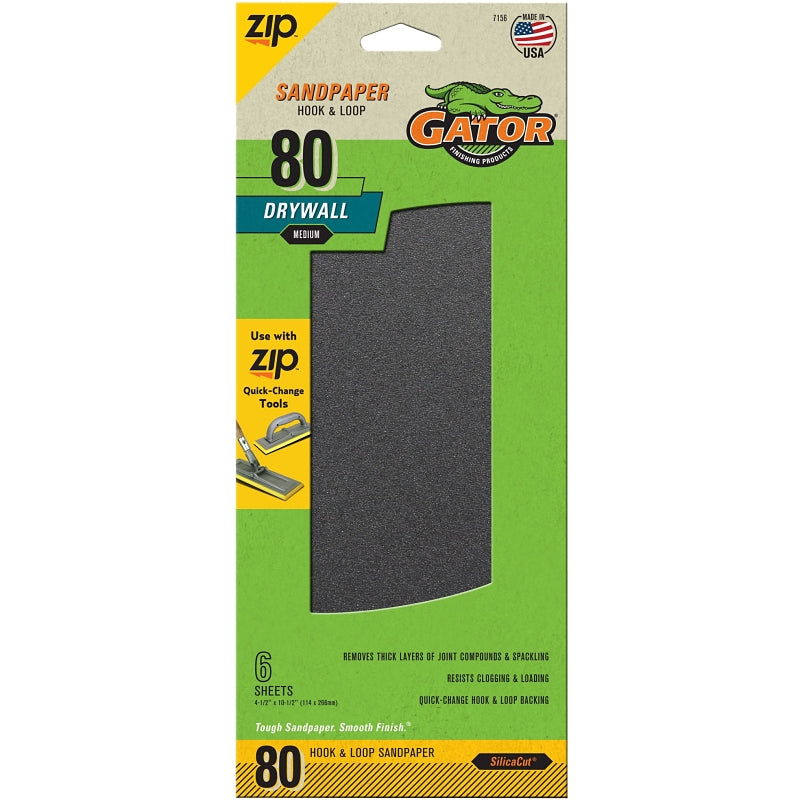 Gator 7156 Sandpaper, 10-1/2 in L, 4-1/2 in W, 80 Grit, Medium, Silicone Carbide Abrasive