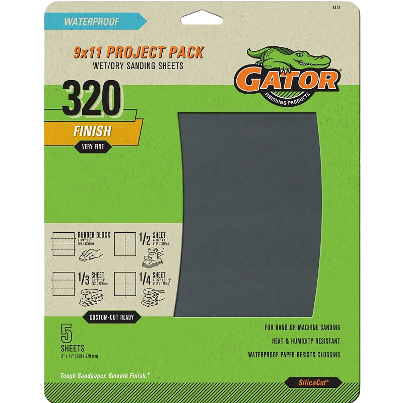 Gator 4473 Sanding Sheet, 9 in L, 11 in W, 320 Grit, Very Fine, Silicone Carbide Abrasive