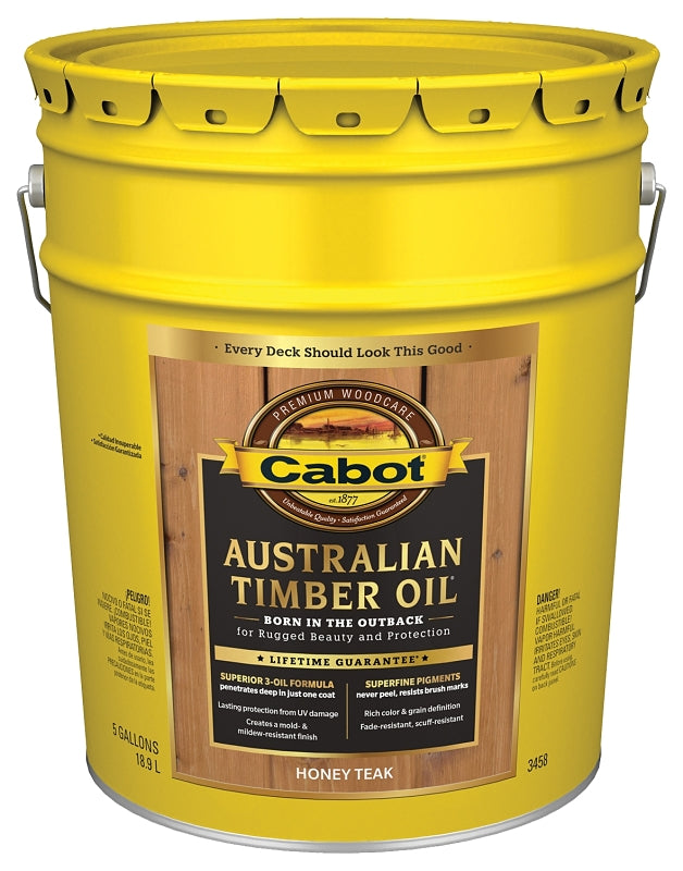 Cabot 140.0003458.008 Australian Timber Oil, Honey Teak, Liquid, 5 gal, Pail