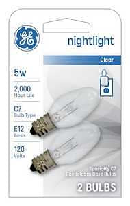 GE 27979 Night Light Bulb, 5 W, E12 Candelabra Lamp Base, C7 Lamp