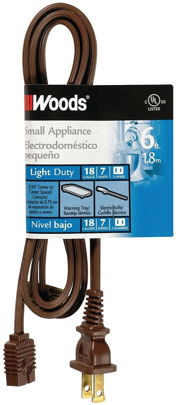 CCI 0295 Extension Cord, 6 ft L, 6 A, 125 V, Brown