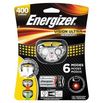 Energizer HDE32E Headlight, AAA Battery, LED Lamp, 400 Lumens, 80 m Beam Distance, 2 hr Run Time, Gray