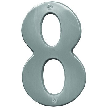 Hy-Ko Prestige Series BR-51SN/8 House Number, Character: 8, 5 in H Character, Nickel Character, Solid Brass