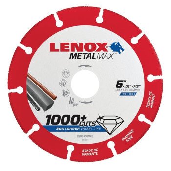 Lenox MetalMax 1972922 Cut-Off Wheel, 5 in Dia, 3/64 in Thick, 7/8 in Arbor, 40, 50 Grit, Diamond Abrasive