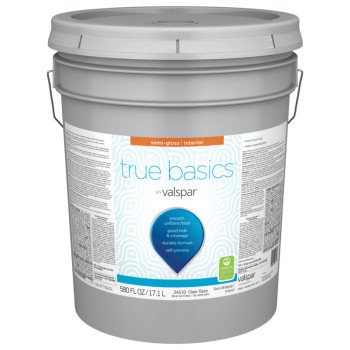 Valspar True Basics 24530 Series 080.0024533.008 Interior Paint, Semi-Gloss Sheen, Clear, 5 gal, 400 sq-ft Coverage Area