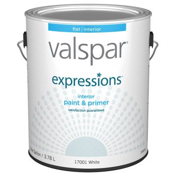 Valspar Expressions 005.0017001.007 Interior Paint, Flat Sheen, White, 1 gal, Can, 300 to 400 sq-ft Coverage Area