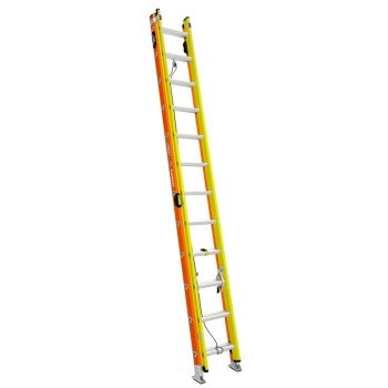 Werner GLIDESAFE T6200-2GS Series T6224-2GS Extension Ladder, 23 ft H Reach, 300 lb, 24-Step, Fiberglass, Orange/Yellow