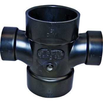 Canplas 102189BC Reducing Double Sanitary Pipe Tee, 3 x 1-1/2 in, Hub, ABS, Black