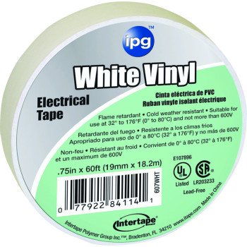 IPG 85828 Electrical Tape, 60 ft L, 3/4 in W, PVC Backing, White