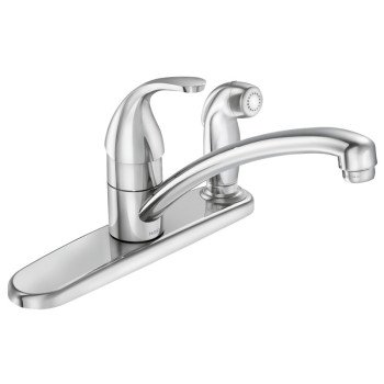 Moen Adler Series 87605 Kitchen Faucet, Chrome Plated, 4.62 in Spout, 9.06 in Spout Reach, 1.5 gpm, 3-Faucet Hole