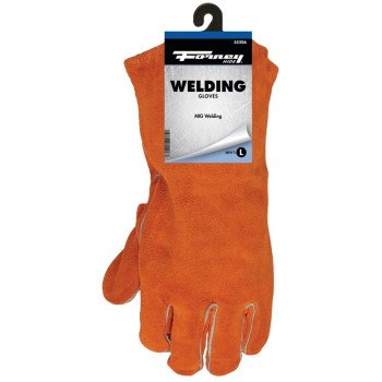 ForneyHide 55206 Welding Gloves, Men's, L, Gauntlet Cuff, Leather Palm, Orange, Wing Thumb, Leather Back