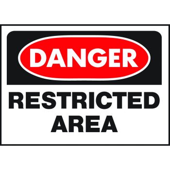 Hy-Ko 501 Danger Sign, Rectangular, RESTRICTED AREA, Black Legend, White Background, Polyethylene