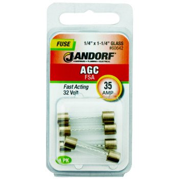 Jandorf 60642 Fast Acting Fuse, 35 A, 32 V, 70 A Interrupt, Glass Body