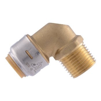 SharkBite UR280A Dishwasher Elbow, 1/2 in PTC x 1/2 in MNPT, 90 deg Angle, Brass, 250 psi Pressure