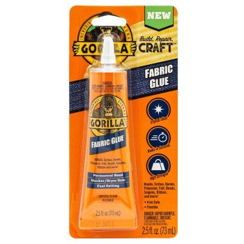 Gorilla 8025501 Fabric Glue, Crystal Clear, 2.5 oz Tube