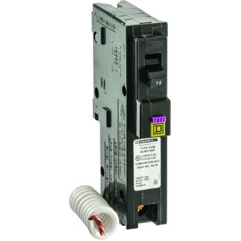 Square D HOM115DFC Circuit Breaker, Dual Function, Mini, 15 A, 1 -Pole, 120 V, Plug Mounting