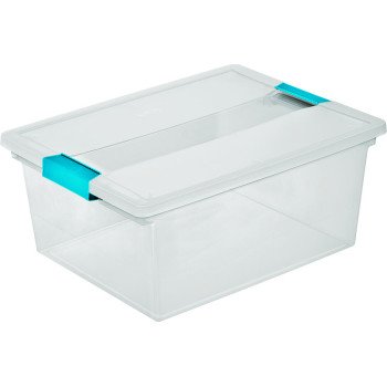 Sterilite 19658604 Clip Box, Plastic, Blue Aquarium/Clear, 14 in L, 11 in W, 6-1/4 in H