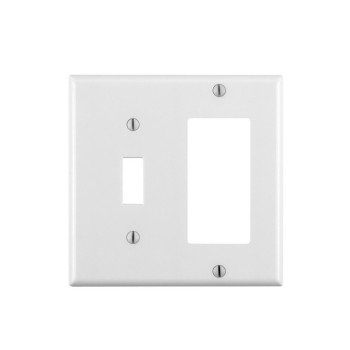 Leviton 80405-W Combination Wallplate, 4-1/2 in L, 4-9/16 in W, Standard, 2-Gang, Thermoset Plastic, White, Smooth