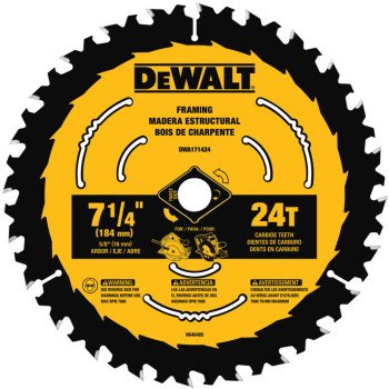 DEWALT DWA1714242 Circular Saw Blade, 7-1/4 in Dia, 5/8 in Arbor, 24-Teeth, Applicable Materials: Wood