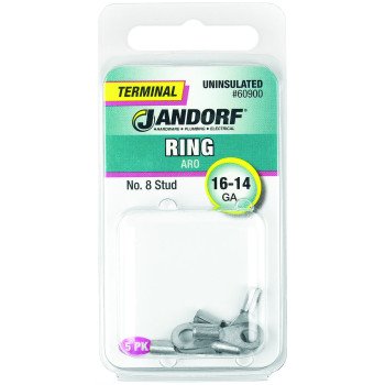 Jandorf 60900 Ring Terminal, 16 to 14 AWG Wire, #8 Stud, Copper Contact