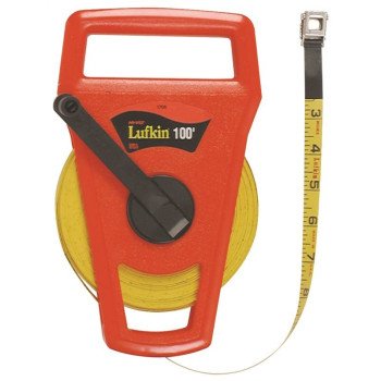 Crescent Lufkin FE100D/1706D Tape Measure, 100 ft L Blade, 1/2 in W Blade, Fiberglass Blade, ABS Case, Orange Case