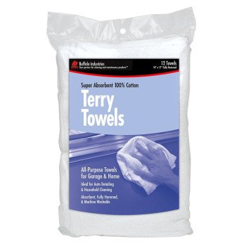 Buffalo 60220 Terry Towel, 14 in L, 17 in W, Cotton, White, 12/BAG