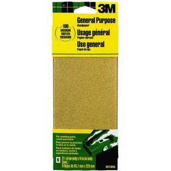 3M 9016 Sandpaper Sheet, 9 in L, 3.66 in W, Medium, 100 Grit, Aluminum Oxide Abrasive, Paper Backing