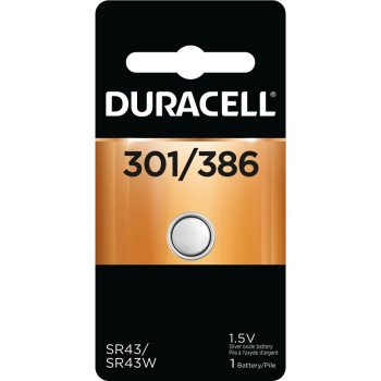 Duracell D301/386BPK Battery, 1.5 V Battery, 130 mAh, Silver Oxide