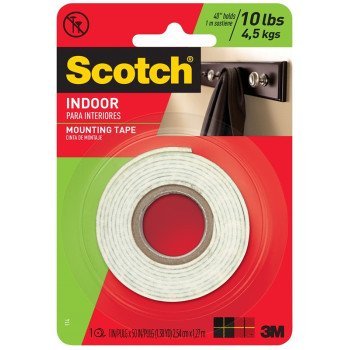 Scotch 114 Mounting Tape, 50 in L, 1 in W, White