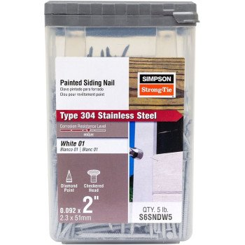 Simpson Strong-Tie S6SNDW5 Painted Siding Nail, 6D, 2 in L, Stainless Steel, Full Round Head, Annular Ring Shank