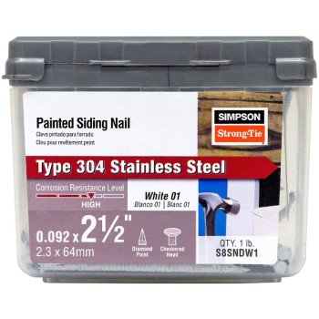 Simpson Strong-Tie S8SNDW1 Siding Nail, 8D, 2-1/2 in L, Stainless Steel, Full Round Head, Annular Ring Shank, 1 lb