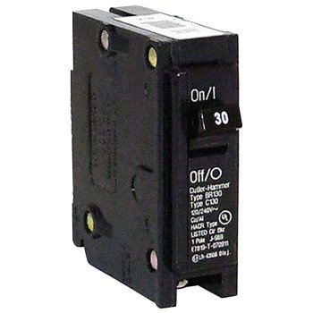 Cutler-Hammer BR130 Circuit Breaker, Mini, Type BR, 30 A, 1 -Pole, 120/240 V, Plug Mounting