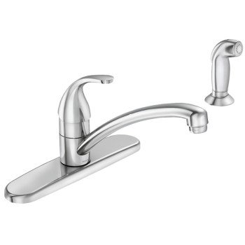 Moen Adler Series 87604 Kitchen Faucet, 1.5 gpm, 4-Faucet Hole, Brass/Metal, Chrome Plated, Deck Mounting, Lever Handle