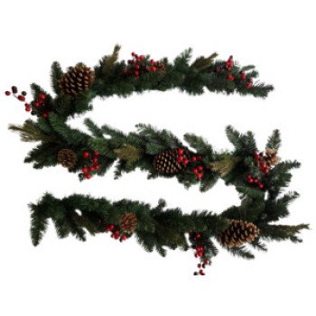 Hometown Holidays 38515 Pine Cone and Red Berry Garland, PVC, Hangtag Mounting