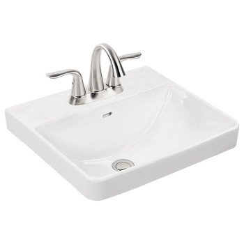 Craft + Main 13-0073-4W Vessel Bathroom Sink, Rectangle Basin, 4 in Faucet Centers, 3-Deck Hole, 18 in OAW, White