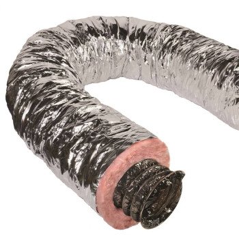 Master Flow F8IFD6X300 Insulated Flexible Duct, 6 in, 25 ft L, Fiberglass, Silver