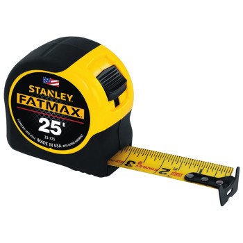 STANLEY 33-725 Classic Tape, 25 ft L Blade, 1-1/4 in W Blade, Black/Yellow Case