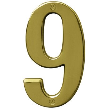 Hy-Ko Prestige Series BR-51PB/9 House Number, Character: 9, 5 in H Character, Brass Character, Solid Brass