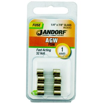 Jandorf 60643 Fast Acting Fuse, 1 A, 32 V, 10 kA Interrupt, Glass Body