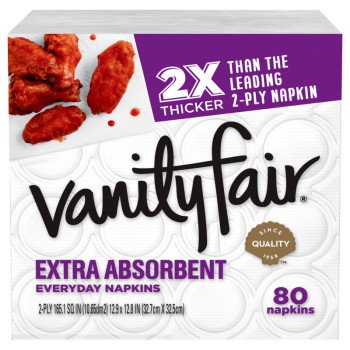 Vanity Fair 35236 Extra Absorbent Napkin, 6.38 in L, 6.38 in W, 2-Ply, Paper