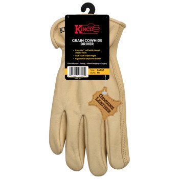 Kinco 98W-S Driver Gloves, Women's, S, Keystone Thumb, Easy-On Cuff, Cowhide Leather, Gold