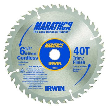 Irwin Marathon 14023 Circular Saw Blade, 6-1/2 in Dia, 5/8 in Arbor, 40-Teeth, Carbide Cutting Edge