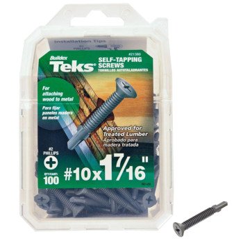 Teks 21380 Screw, #10 Thread, 1-7/16 in L, Coarse Thread, Flat Head, Phillips Drive, Self-Drilling, Self-Tapping Point